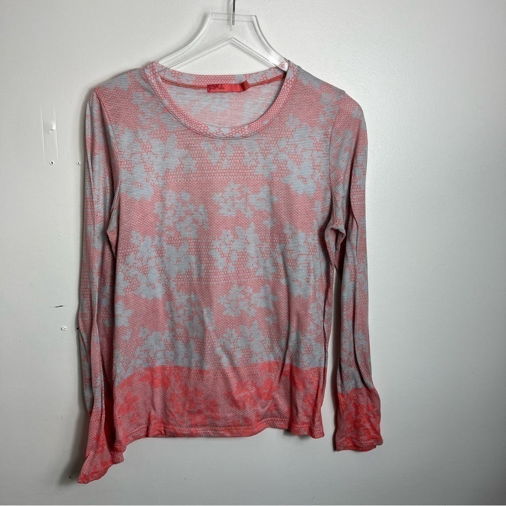 Prana Top grey coral floral Francie top shirt size Large 1711 - Picture 2 of 4